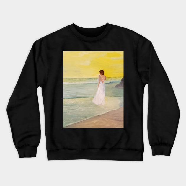 Wading In The Sea oil painting by tabitha kremesec Crewneck Sweatshirt by TeteSteva19